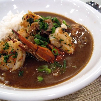 Emeril's Classic Seafood Gumbo in bowl with white rice