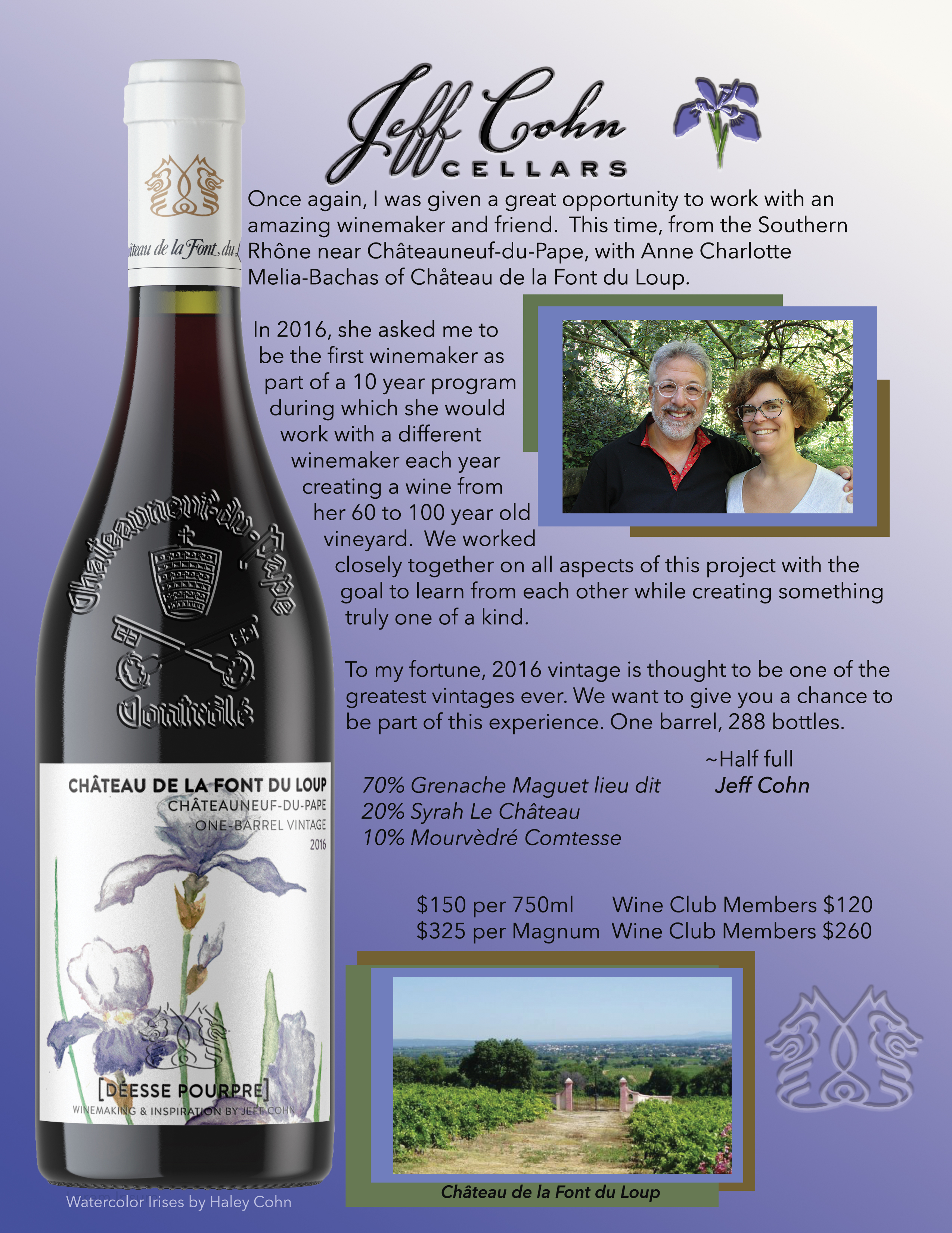 jeff cohn cellars newsletter about the Deesee Pourpre wine release